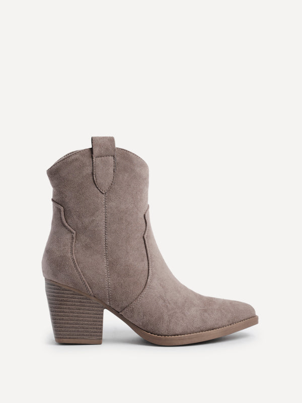 Linzi Mocha Faux Suede Western Ankle Boot