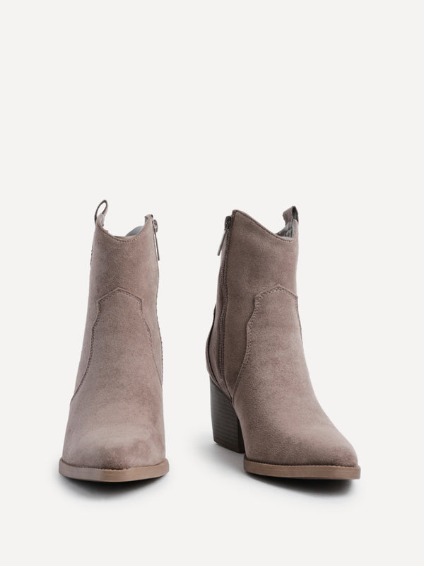 Linzi Mocha Faux Suede Western Ankle Boot