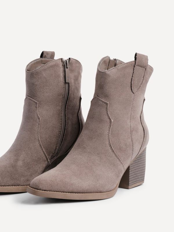 Linzi Mocha Faux Suede Western Ankle Boot