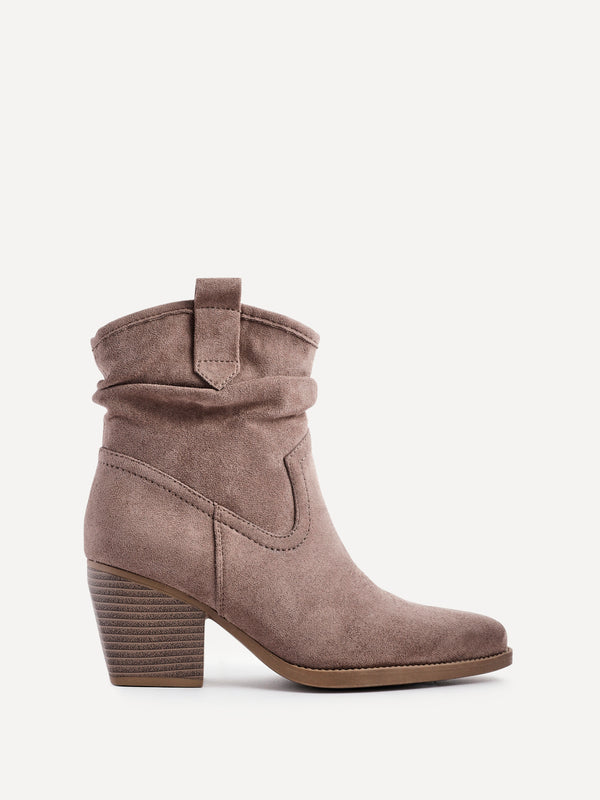 Linzi Mocha Faux Suede Western Inspired Ankle Boot
