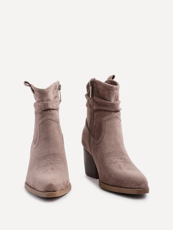 Linzi Mocha Faux Suede Western Inspired Ankle Boot