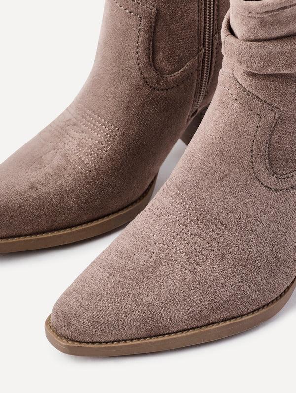 Linzi Mocha Faux Suede Western Inspired Ankle Boot
