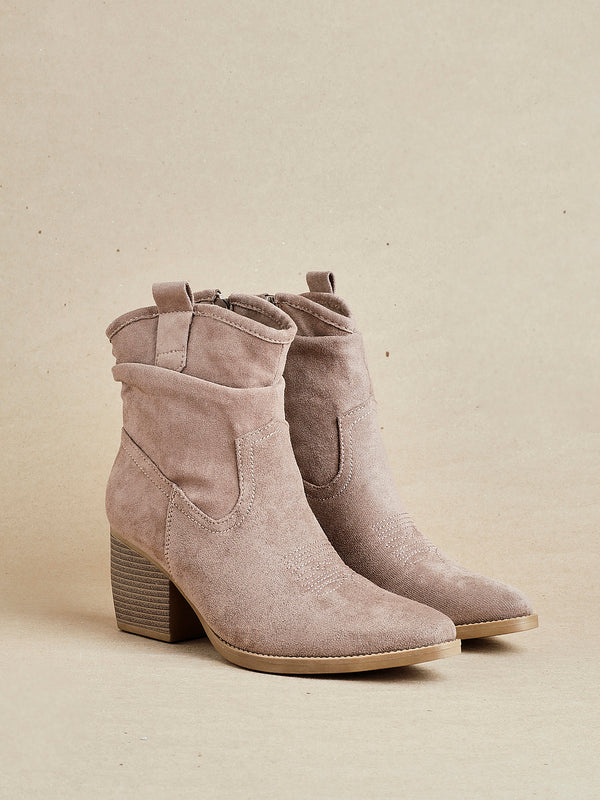 linzi Mocha Faux Suede Western Inspired Ankle Boot