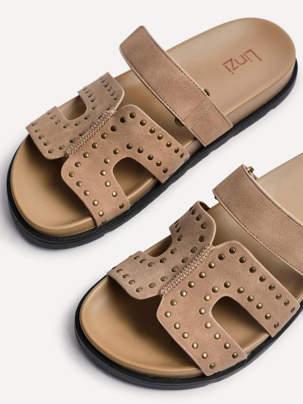 Linzi Mocha Nubuck Studded Linked Design Sandal