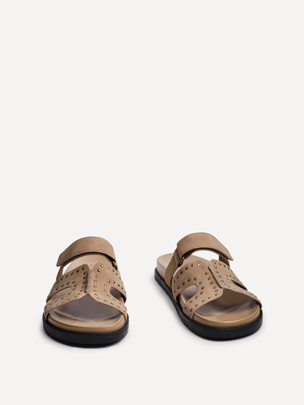 Linzi Mocha Nubuck Studded Linked Design Sandal