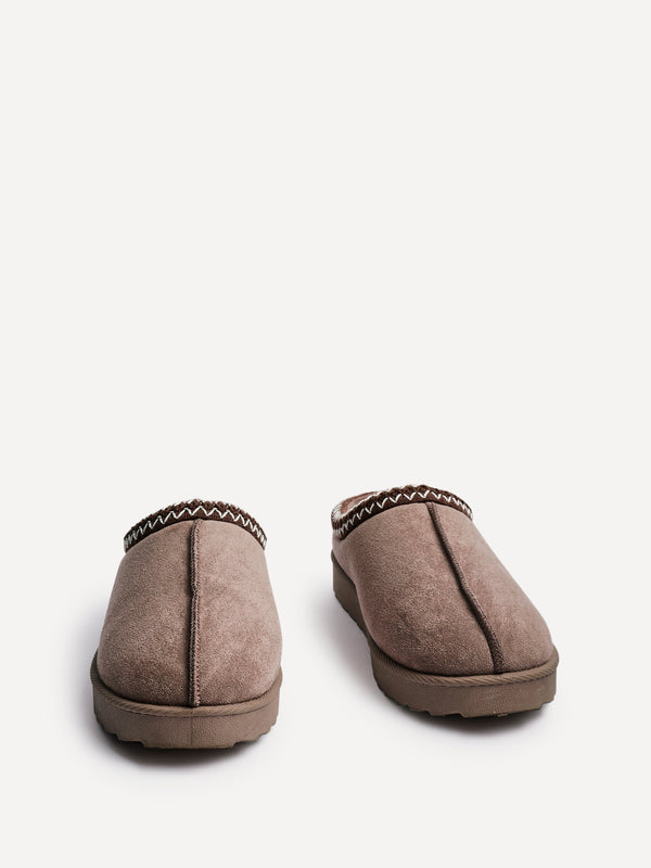Linzi Mocha Suede Slipper With Aztec Detail