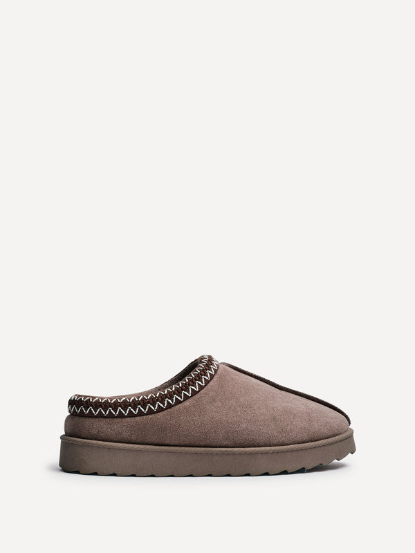 linzi Mocha Suede Slipper With Aztec Detail