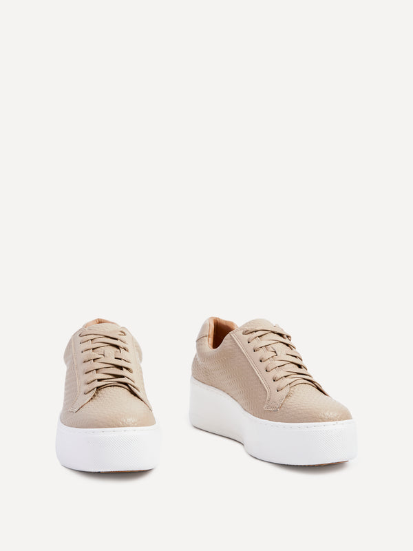 Linzi Mocha Textured Faux Leather Platform Trainer