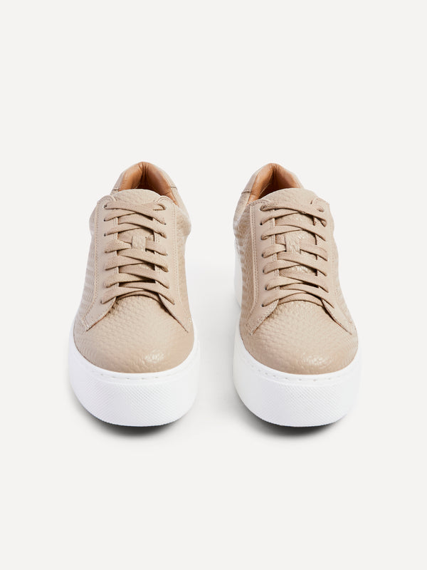 Linzi Mocha Textured Faux Leather Platform Trainer