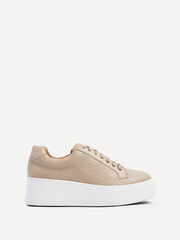 Linzi Mocha Textured Faux Leather Platform Trainer