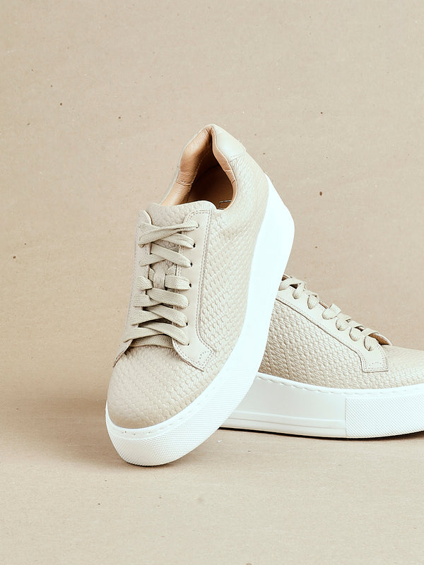 linzi Mocha Textured Faux Leather Platform Trainer