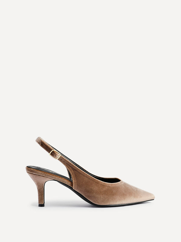 Linzi Mocha Velvet Pointed Slingback Court Heels