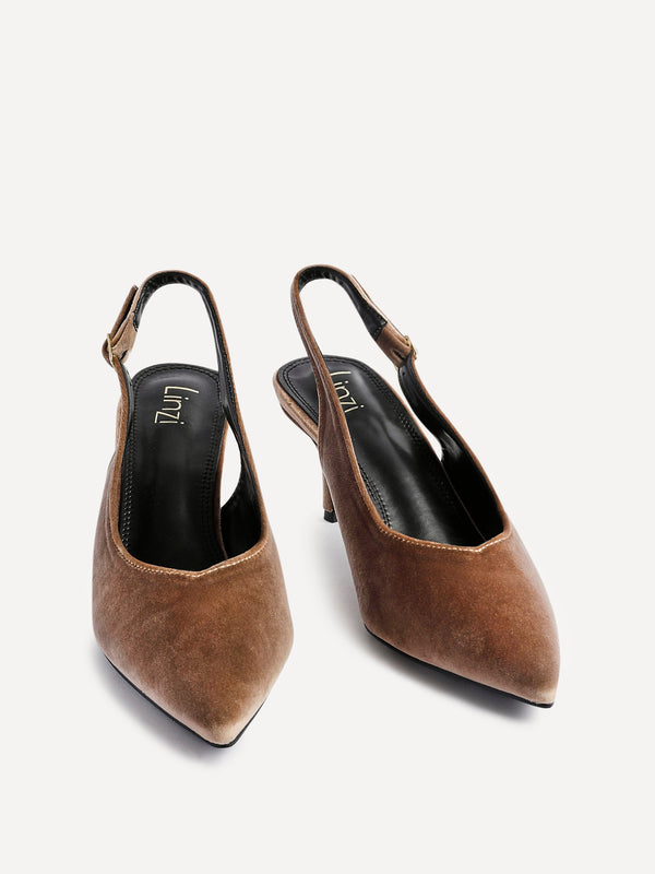 Linzi Mocha Velvet Pointed Slingback Court Heels