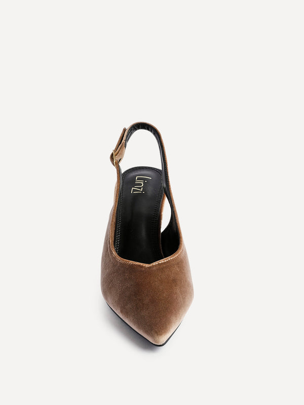 Linzi Mocha Velvet Pointed Slingback Court Heels