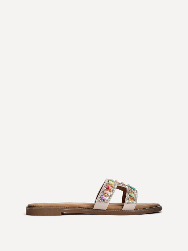 Linzi Multi Beaded Diamante Flat Slider Sandal
