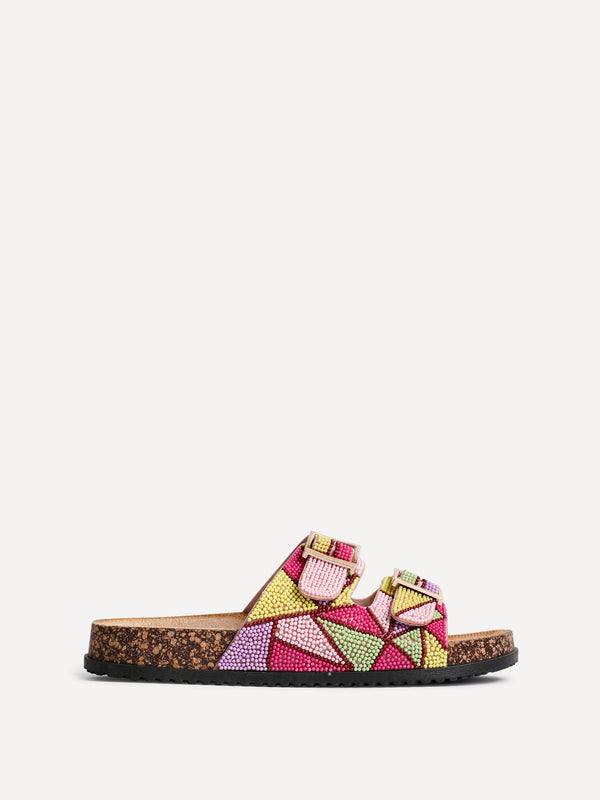 Linzi Multi Coloured Beaded Footbed Slip On Slider