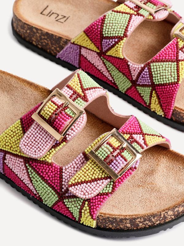 Linzi Multi Coloured Beaded Footbed Slip On Slider