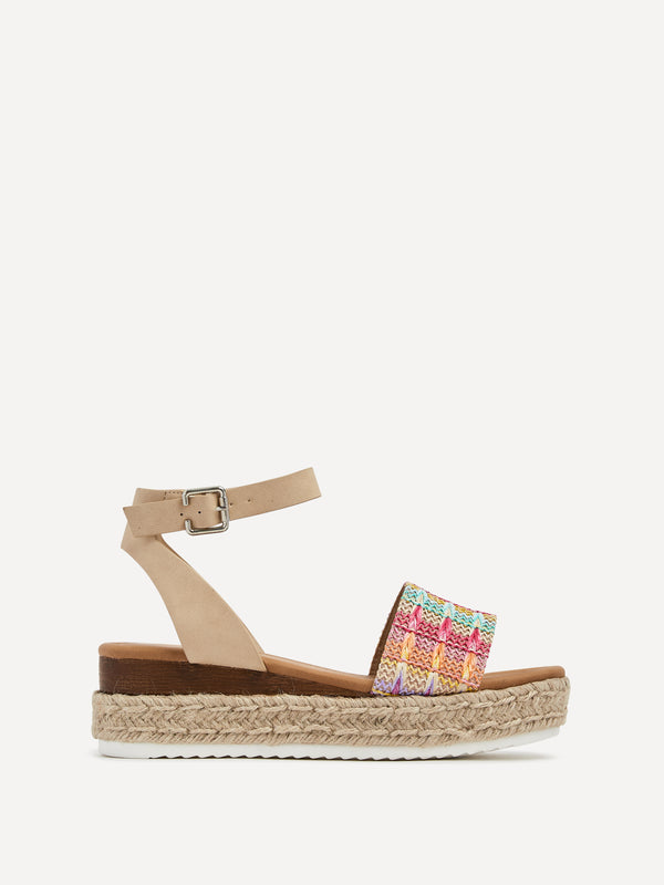Linzi Multi Coloured Raffia Flatform Sandal