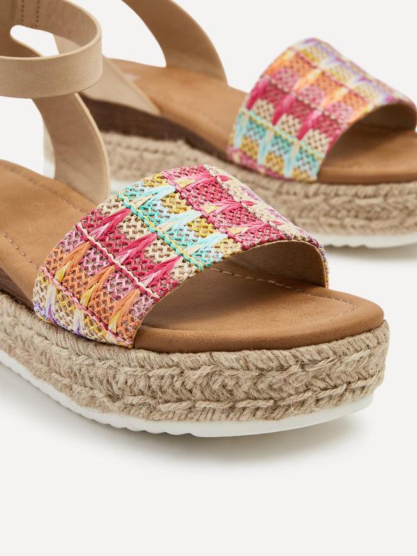 Linzi Multi Coloured Raffia Flatform Sandal