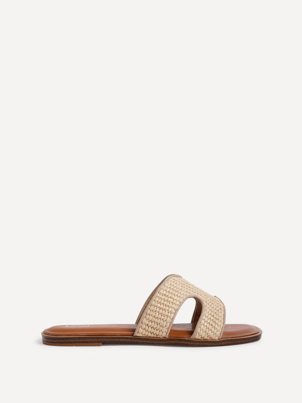 Linzi Natural Raffia Link Design Flat Sandal