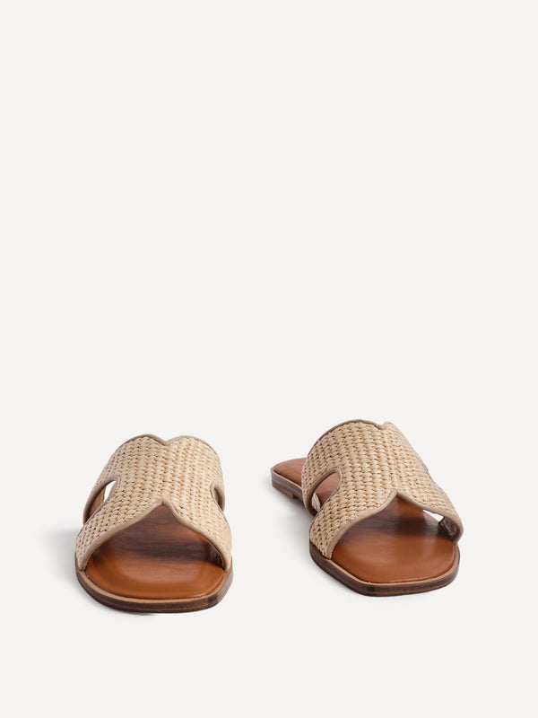 Linzi Natural Raffia Link Design Flat Sandal