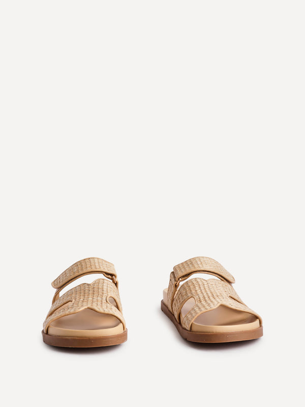 Linzi Natural Raffia Linked Design Flat Sandal