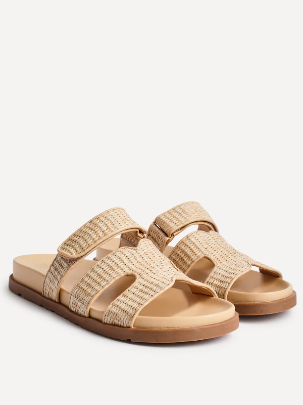 Linzi Natural Raffia Linked Design Flat Sandal