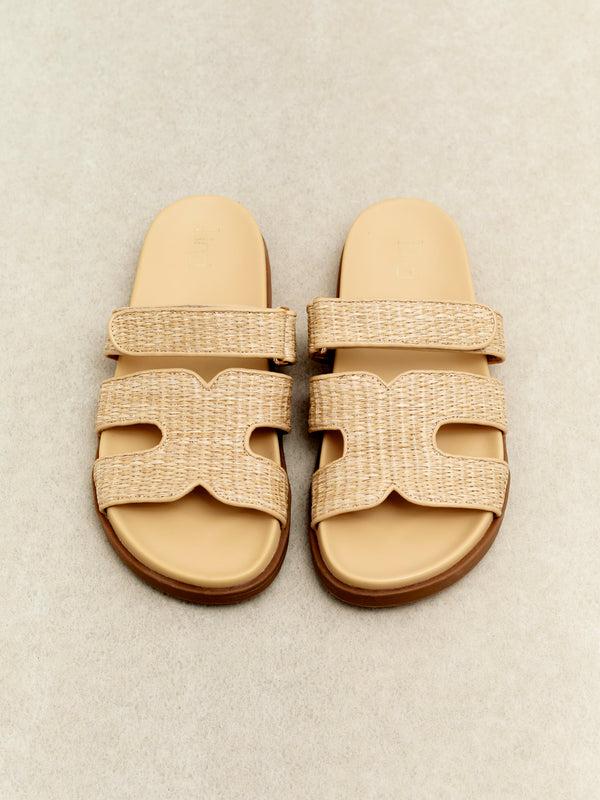 linzi Natural Raffia Linked Design Flat Sandal