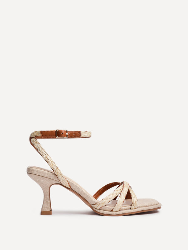 Linzi Natural Raffia Strappy Heeled Sandals