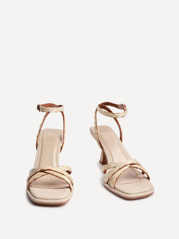 Linzi Natural Raffia Strappy Heeled Sandals