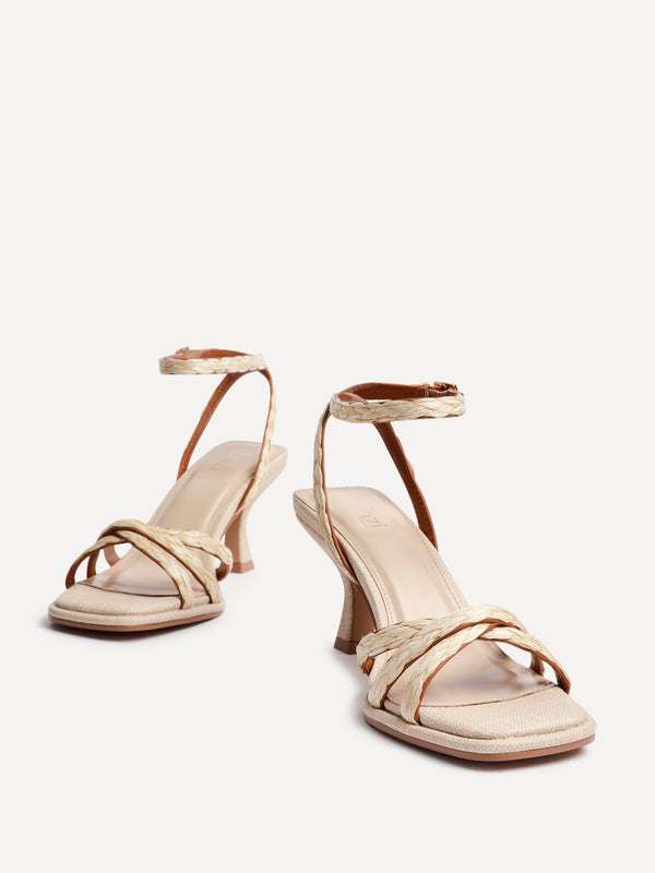 Linzi Natural Raffia Strappy Heeled Sandals