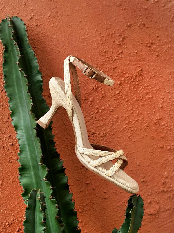 linzi Natural Raffia Strappy Heeled Sandals