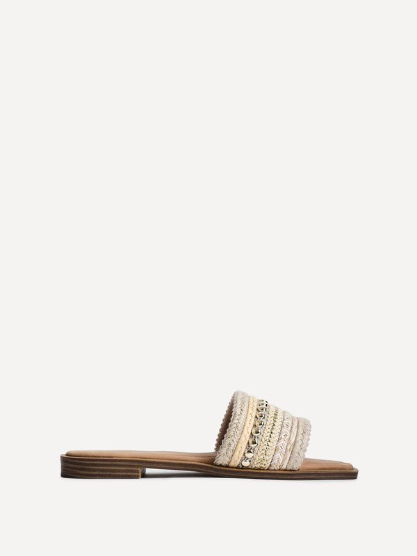 Linzi Natural Woven Embellished Flat Sandals