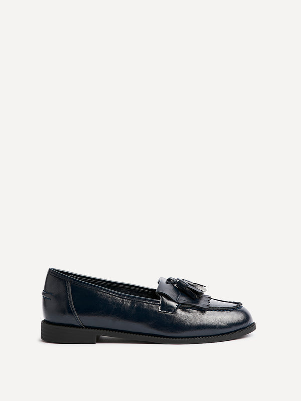 Linzi Navy Faux Leather Classic Slip On Loafer