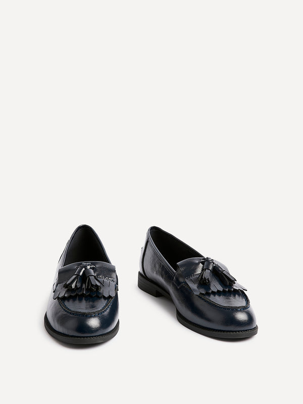 Linzi Navy Faux Leather Classic Slip On Loafer
