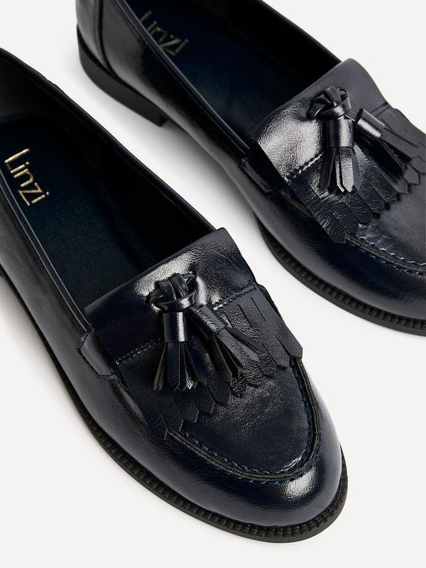 Linzi Navy Faux Leather Classic Slip On Loafer