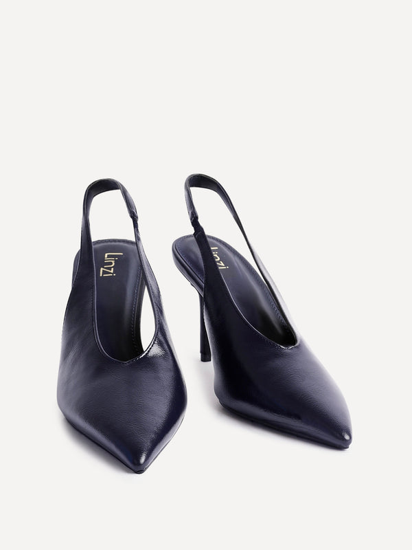 Linzi Navy Faux Leather Sling Back Court Heels