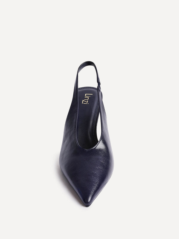 Linzi Navy Faux Leather Sling Back Court Heels