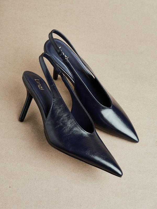 linzi Navy Faux Leather Sling Back Court Heels