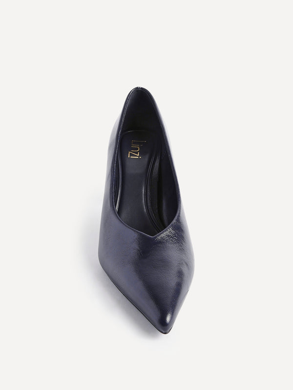 Linzi Navy Faux Leather V-Cut Vamp Court Heels