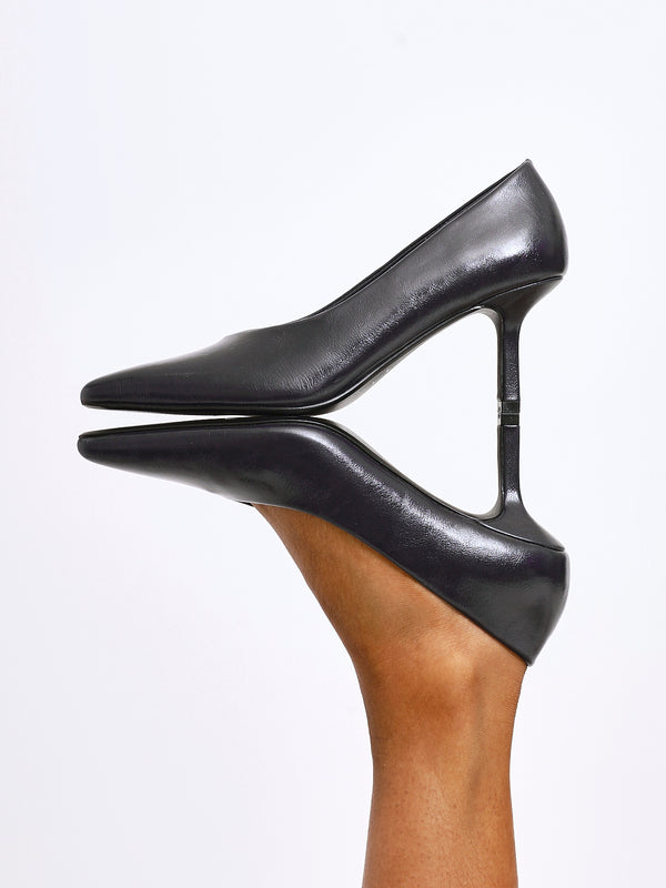 linzi Navy Faux Leather V-Cut Vamp Court Heels