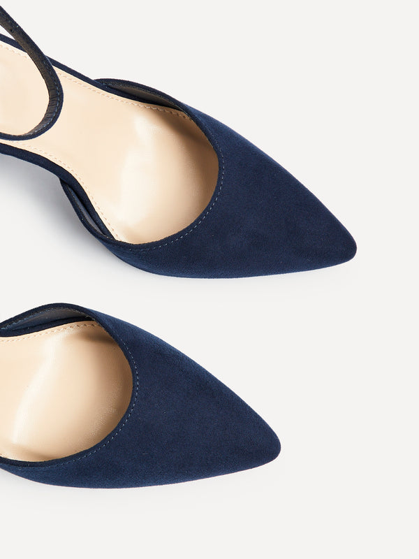 Linzi Navy Faux Suede Block Heeled Court Shoe