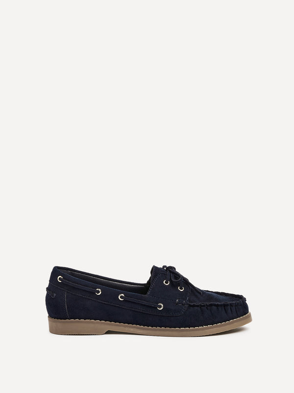 Linzi Navy Faux Suede Boat Shoes