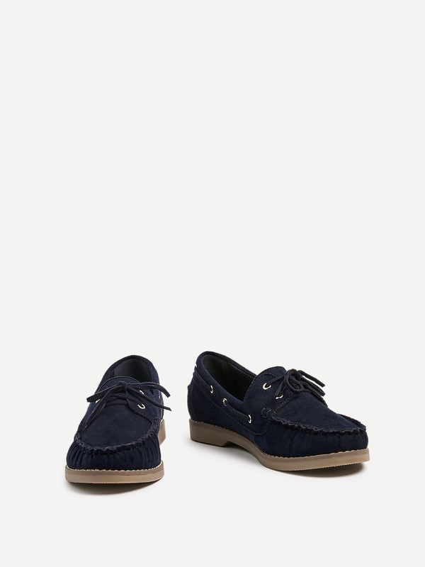 Linzi Navy Faux Suede Boat Shoes