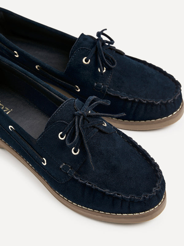 Linzi Navy Faux Suede Boat Shoes