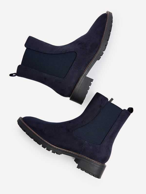 Linzi Navy Faux Suede Classic Chelsea Boot