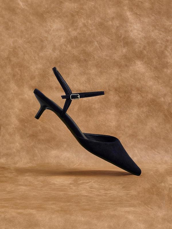 linzi Navy Faux Suede Kitten Court Heel