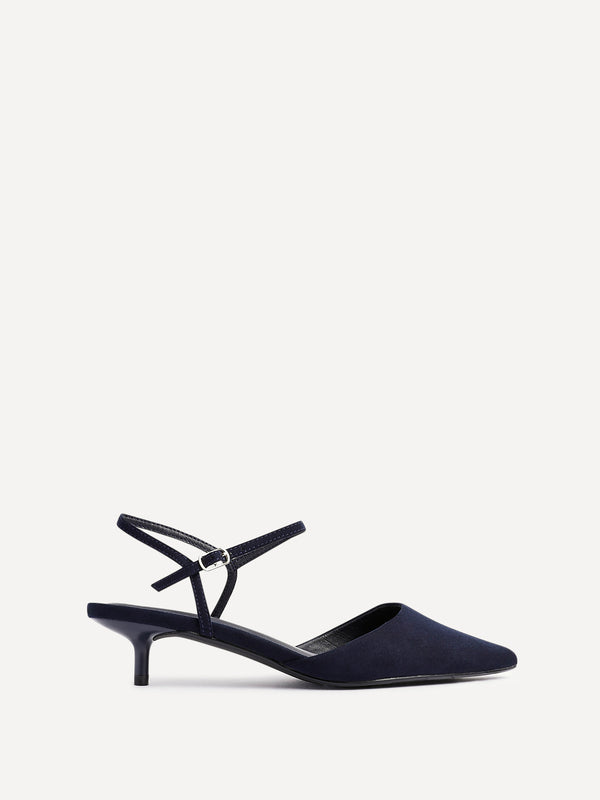 Linzi Navy Faux Suede Kitten Court Heel