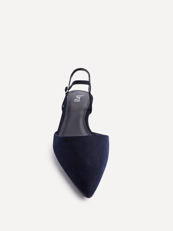 Linzi Navy Faux Suede Kitten Court Heel