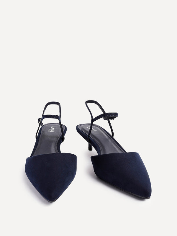 Linzi Navy Faux Suede Kitten Court Heel